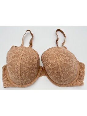 Victoria's Secret Demi Bra Taupe Beige Underwire Floral Lace Overlay Size 36DD